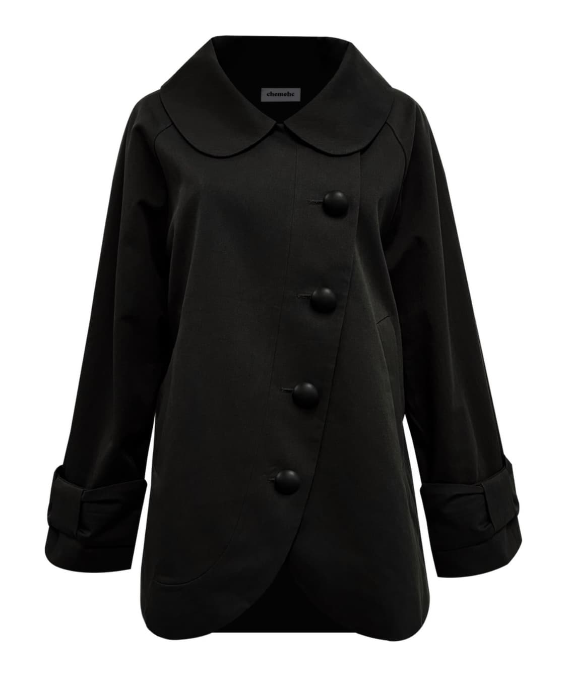 체메씨 보우 라운드 코튼 하프 코트 자켓 블랙 상품이미지1