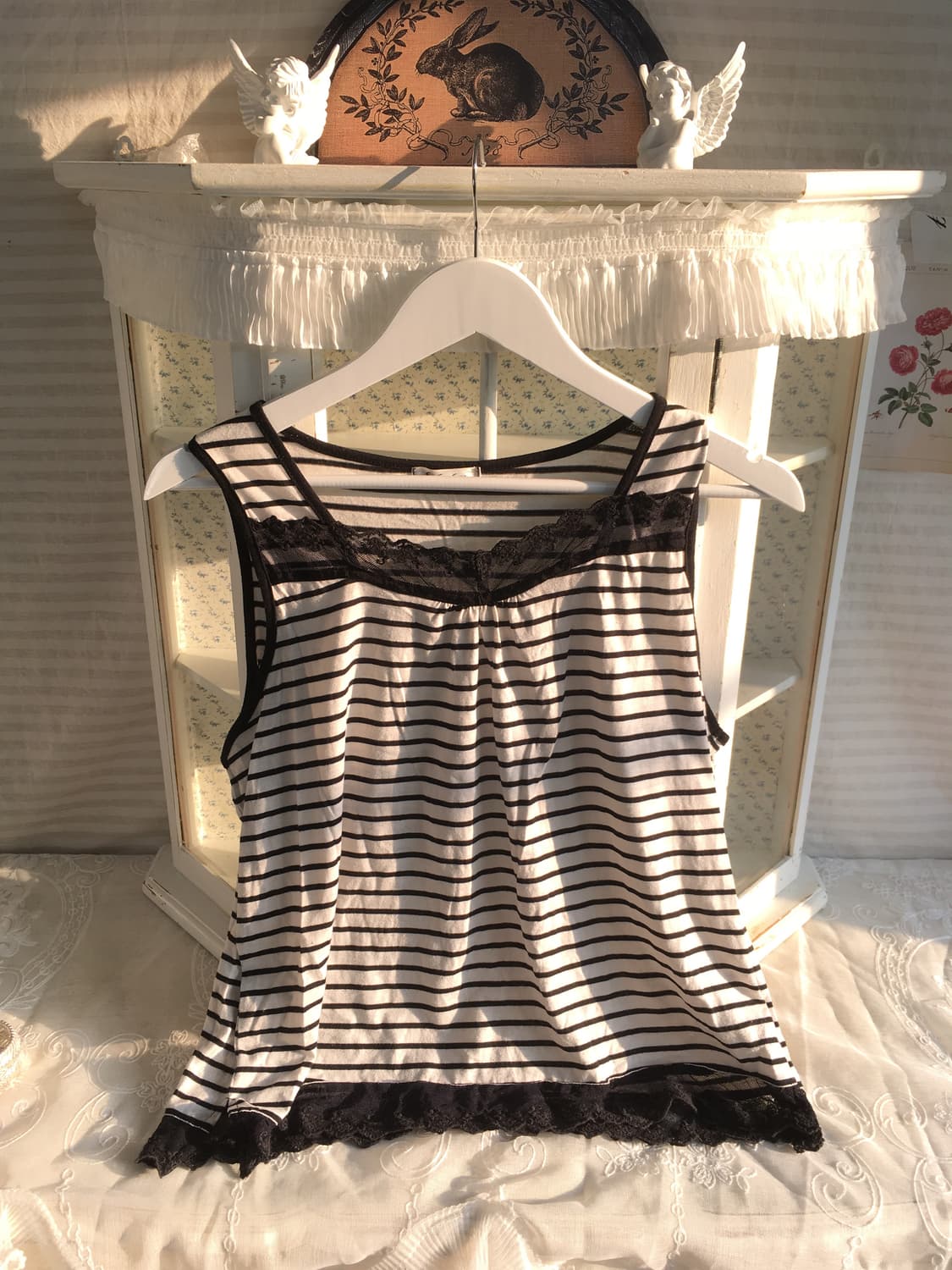 Set) 화이트 레이스 가디건 + 스트라이프 나시 상품이미지6