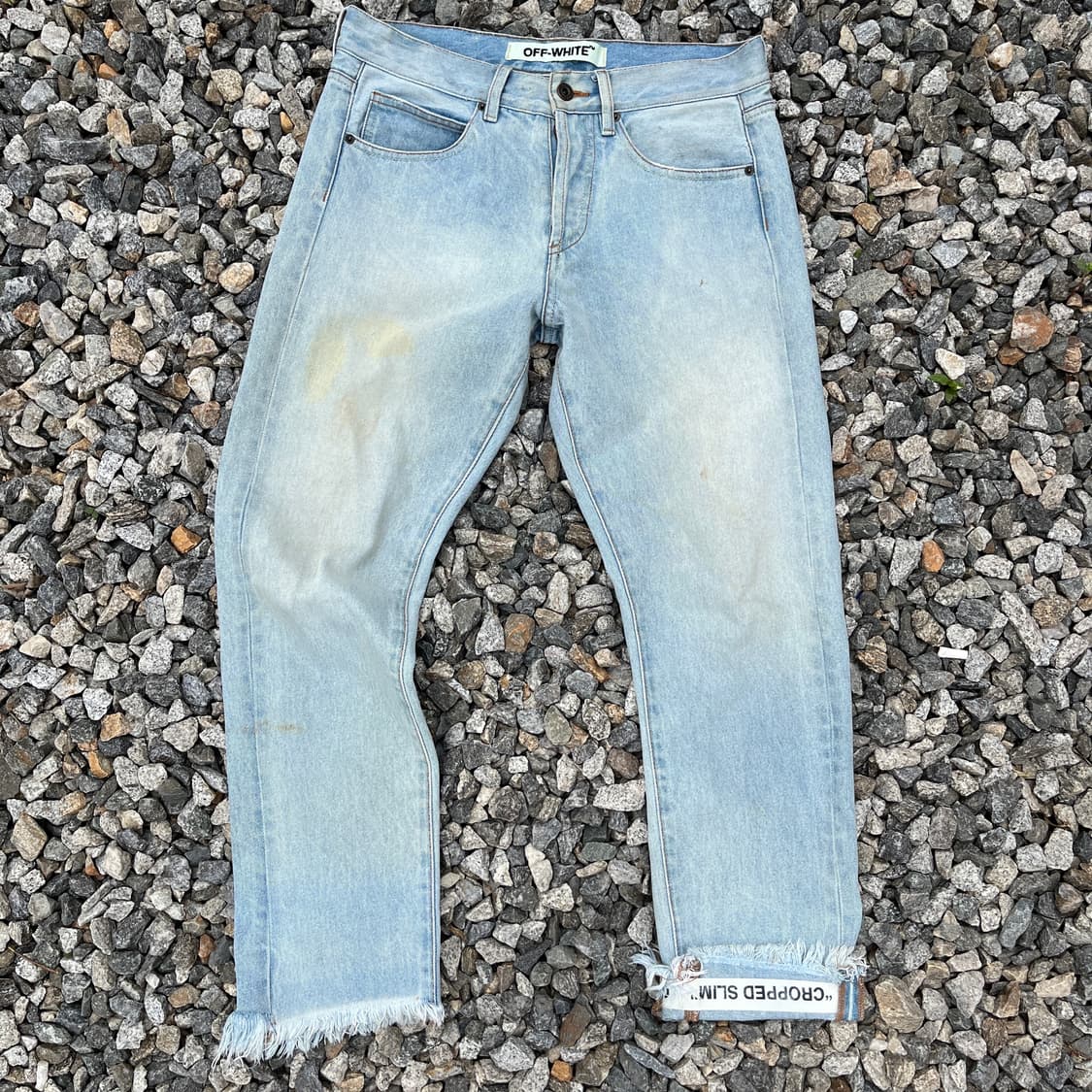 오프화이트(Off-White) 연청 크롭진 (실측확인) 상품이미지1