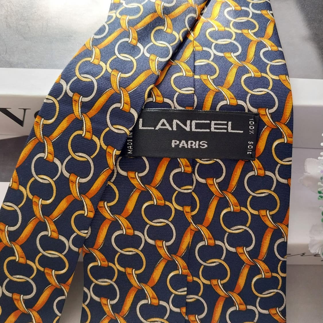 란셀 실크 네이비 체인 패턴 넥타이 9.9cm A+등급 K1383
 상품이미지7