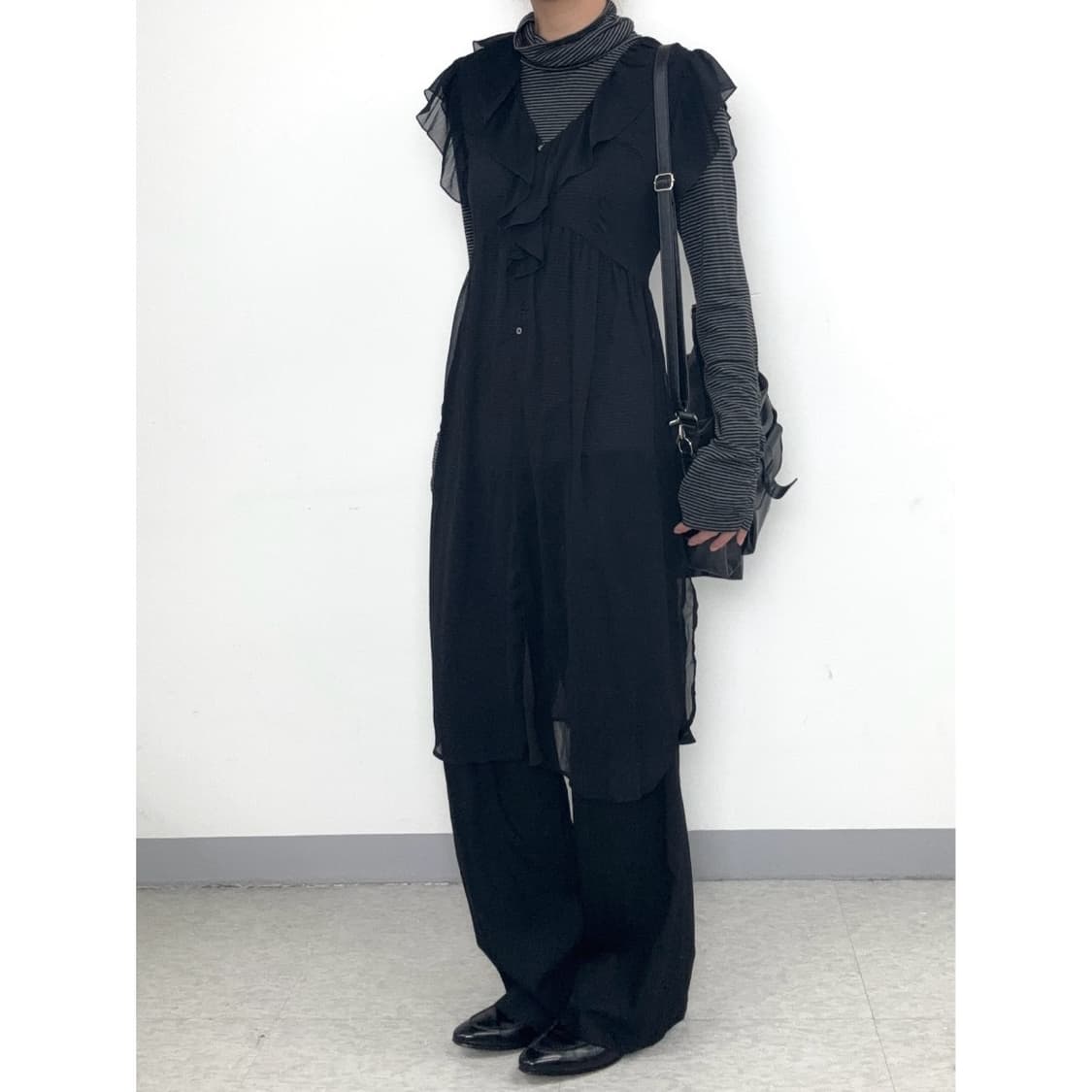 빈티지 블랙 시스루 원피스 가디건 상품이미지2