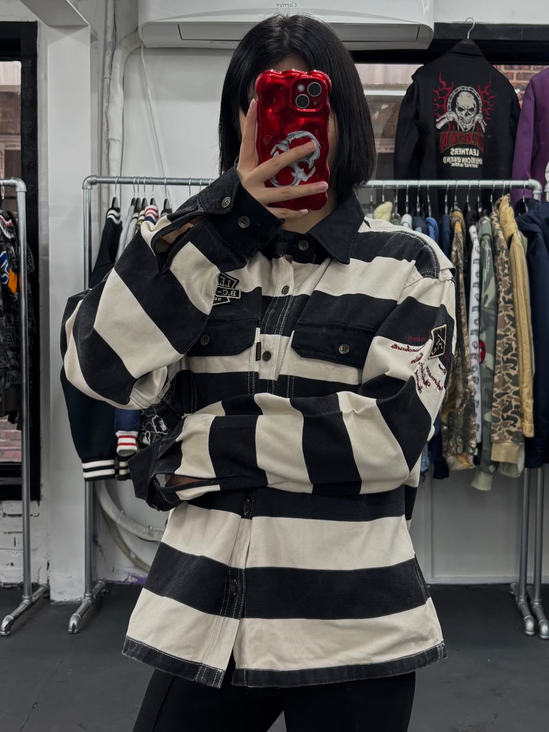 밴슨 레더 스트라이프 자켓 상품이미지1