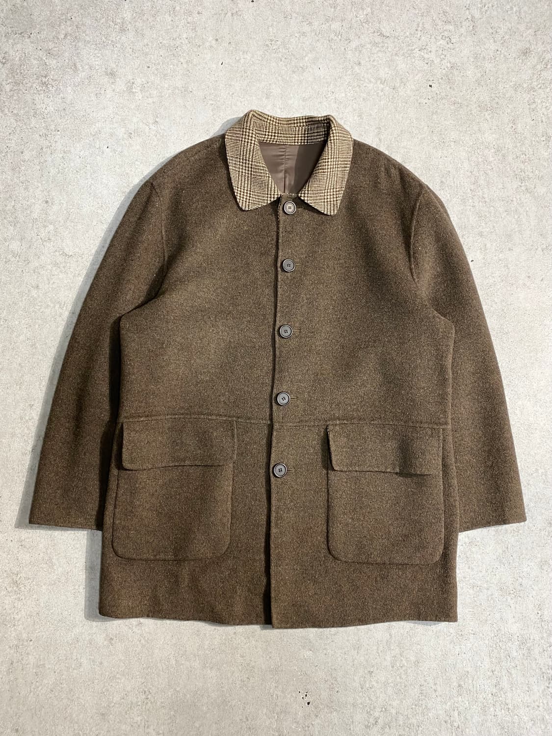 [L] 90s Vintage 빈티지 체크 칼라 램스울 코트 상품이미지1