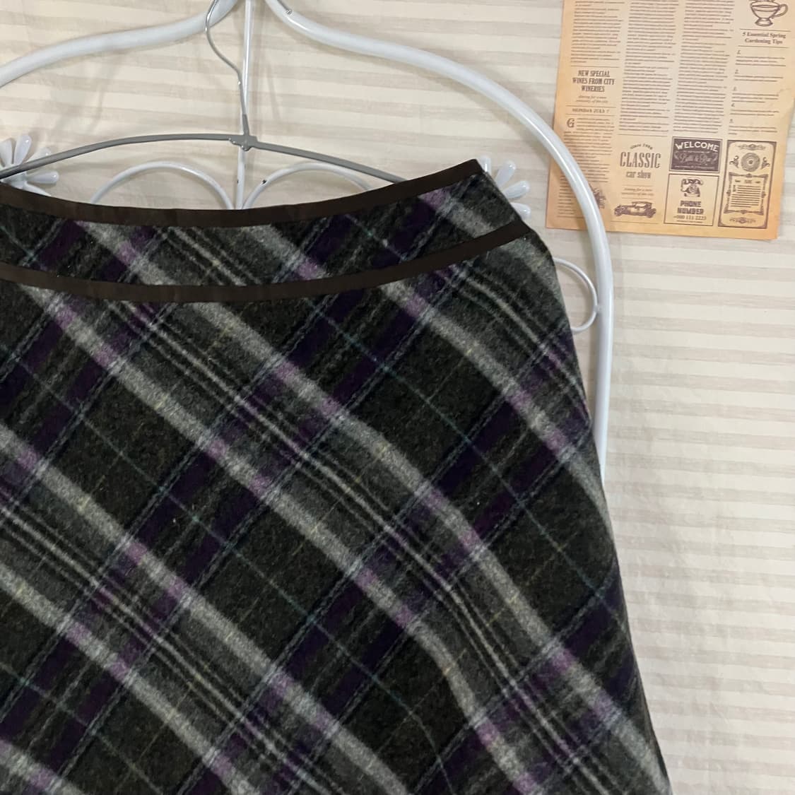 빈티지 딥 카키 퍼플 체크 스커트 830 y2k 스트릿 모리 갸루 일본빈 상품이미지3