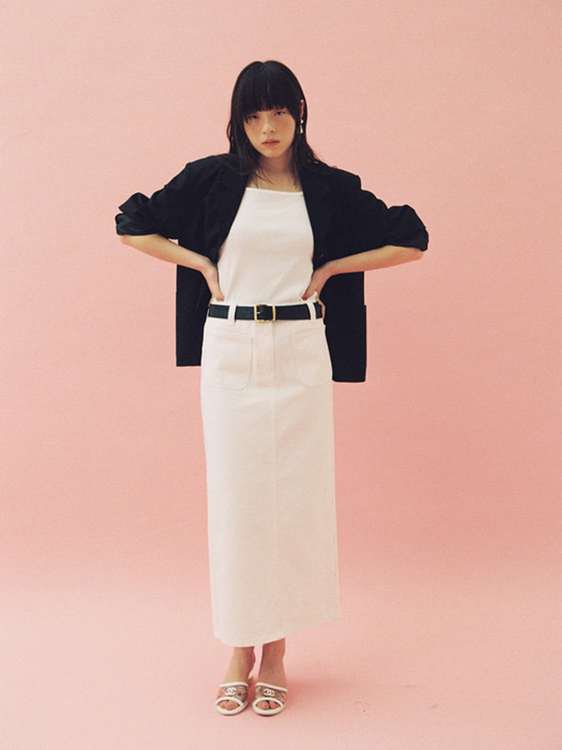 디애퍼처 데님 롱스커트 화이트 m 상품이미지1