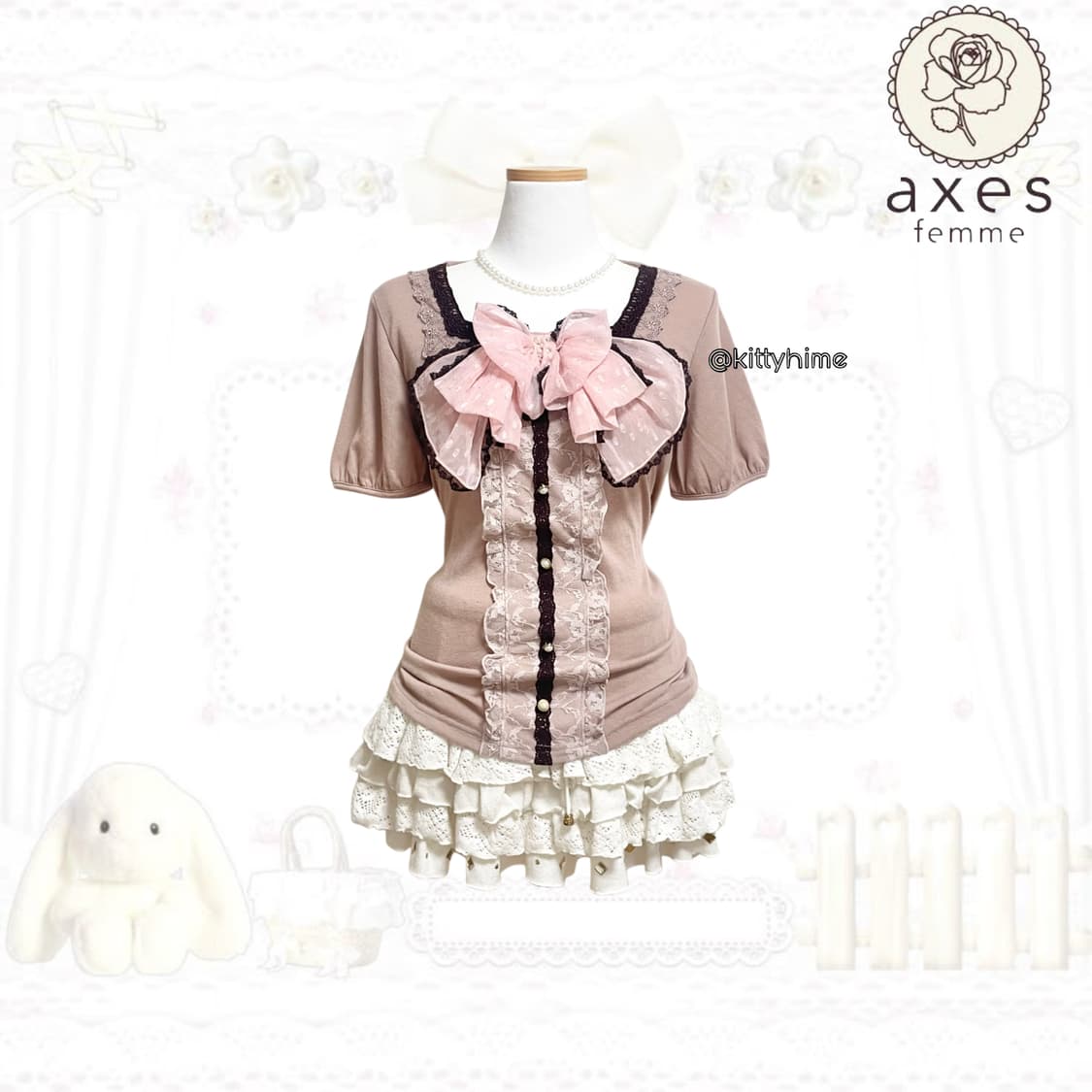 Axes femme 엑시즈팜 핑크 빅리본 히메갸루반팔 엑팜반팔 엑팜리본 상품이미지1