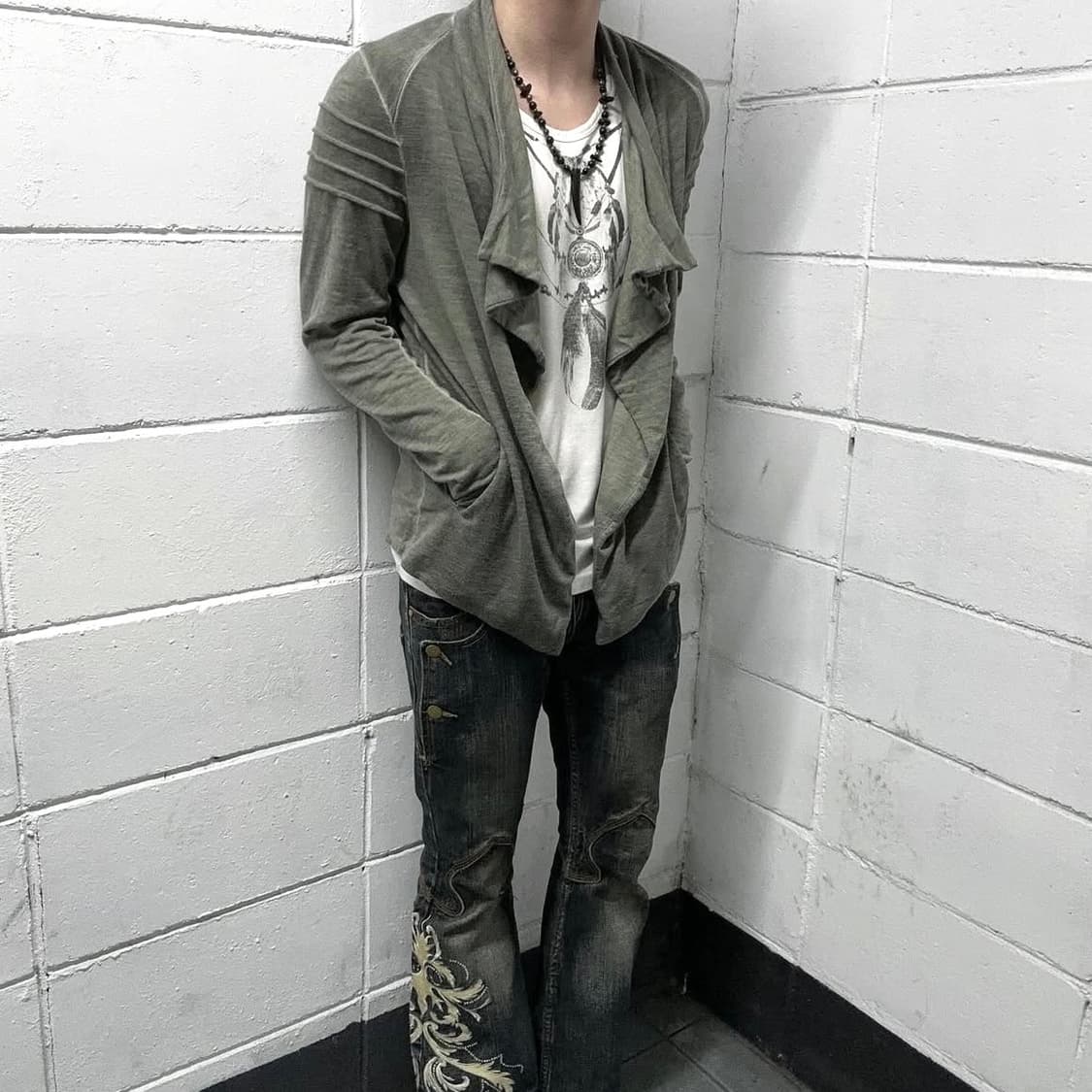 Olive Draped Waterfall Cardigan  상품이미지1