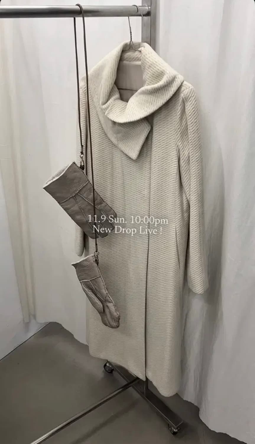 Ayadz 빈티지 아이보리 드레이핑 울 100 코트 상품이미지1