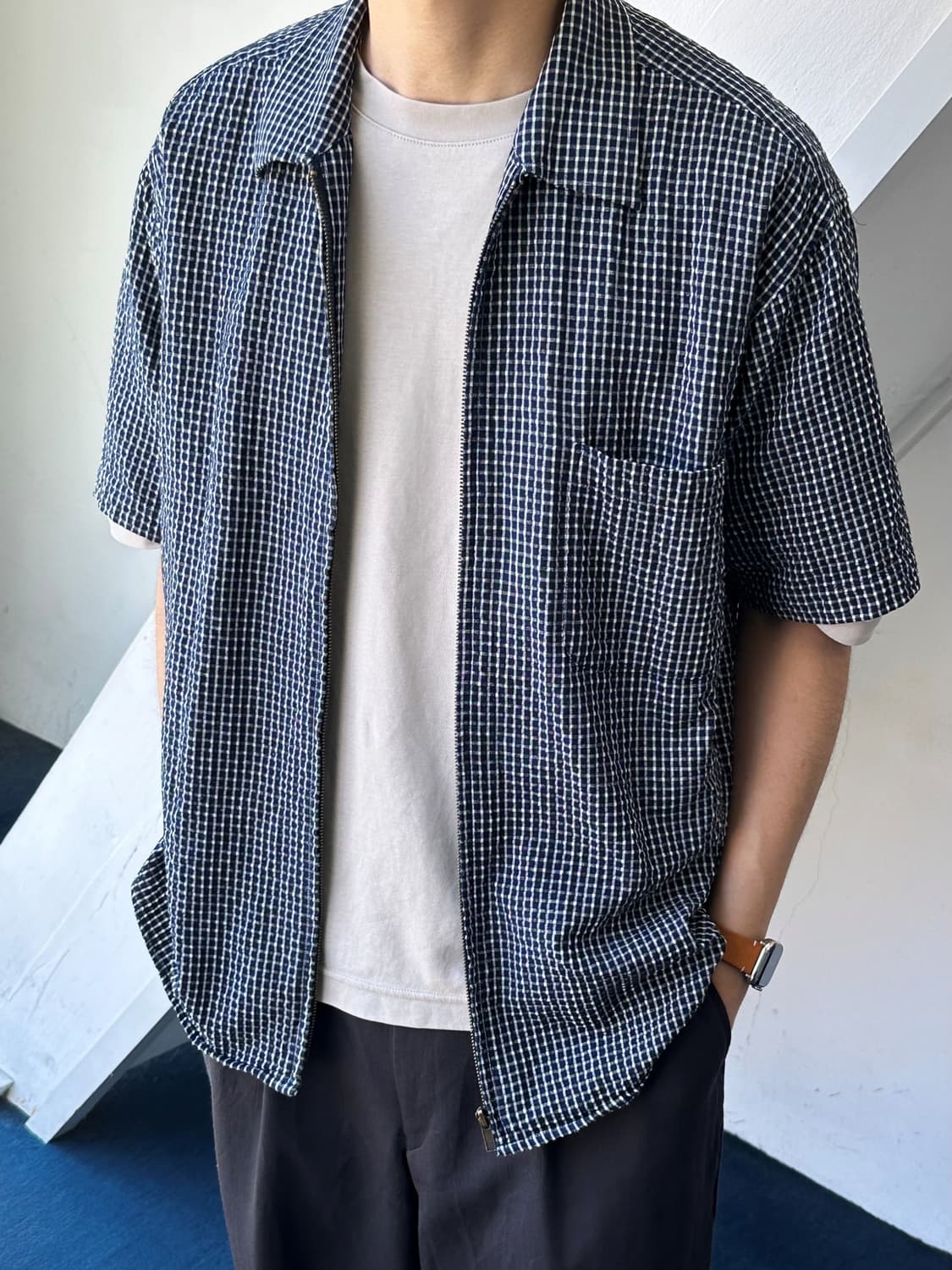 Natural sucker fabric zip shirt 상품이미지6