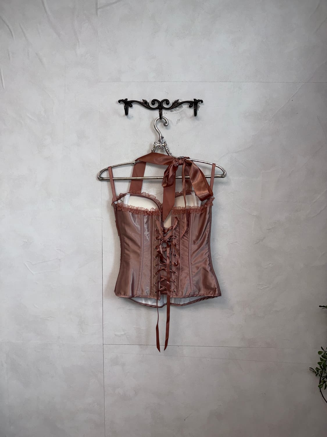 Rose pink satin ribbon halter corset 상품이미지7