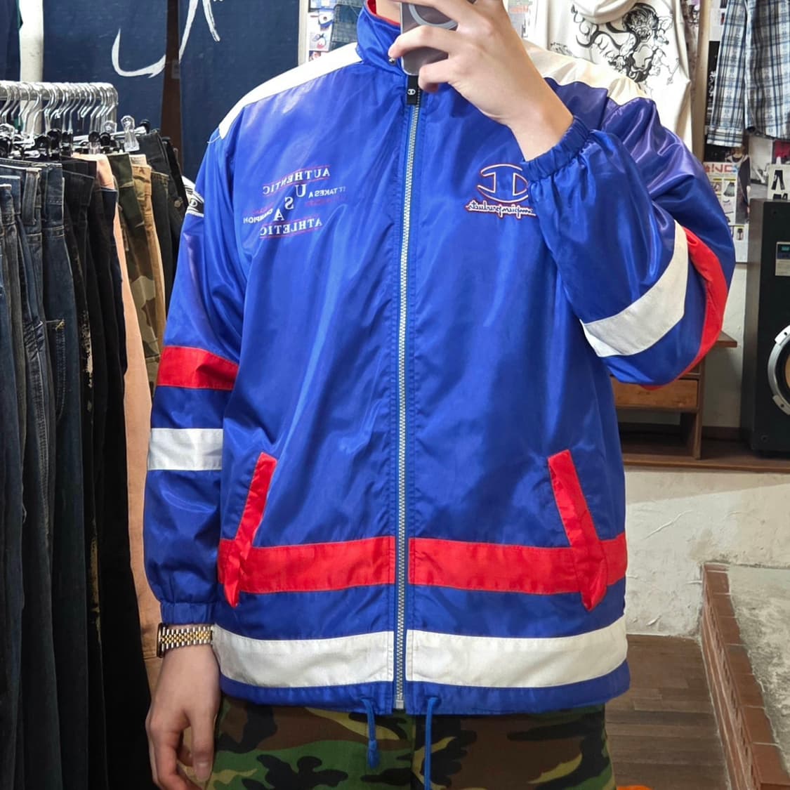 챔피온 일본판 올드스쿨 레드 배색 바람막이 상품이미지2