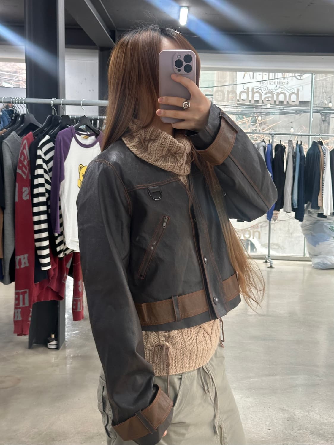 3CE 스타일난다  벨티드디테일 포켓레더자켓 데드스탁 상품이미지4