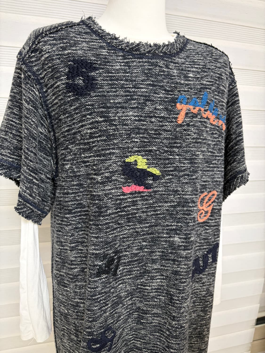 패턴 자수 반팔 트위드원피스 상품이미지4