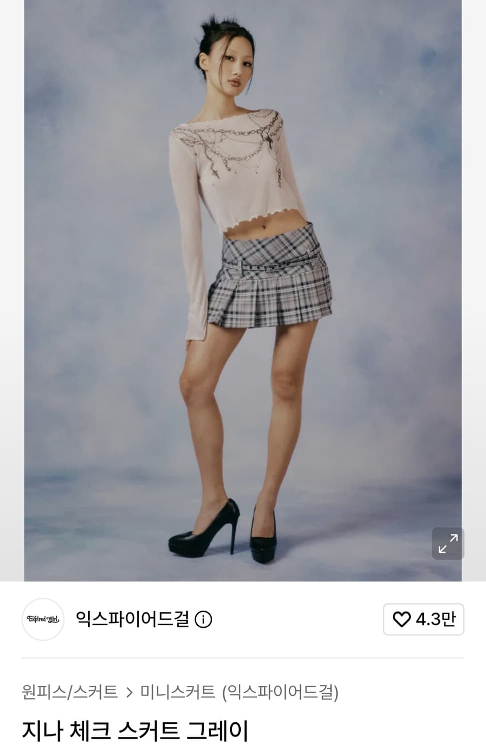 익스파이어드걸 지나 체크 스커트 미니 그레이 상품이미지1