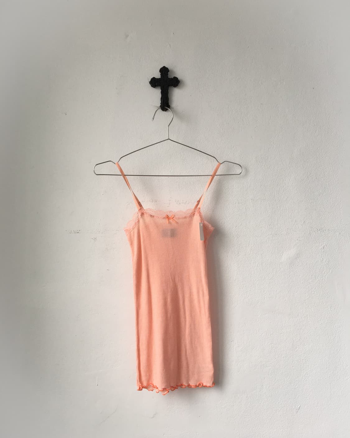 Lace ribbon trimming ribbed sleeveless 상품이미지1