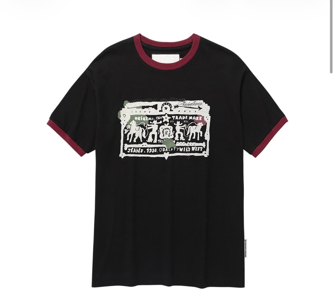 더바이닐하우스 카우보이 픽토그램 링거 티셔츠 블랙 상품이미지1