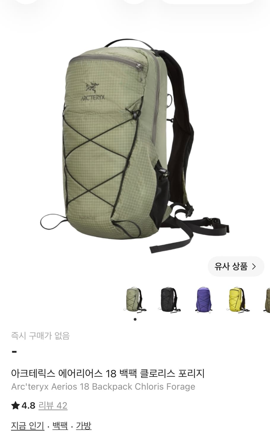 아크테릭스 에어리어스 18 백팩 클로리스 포리지 상품이미지1