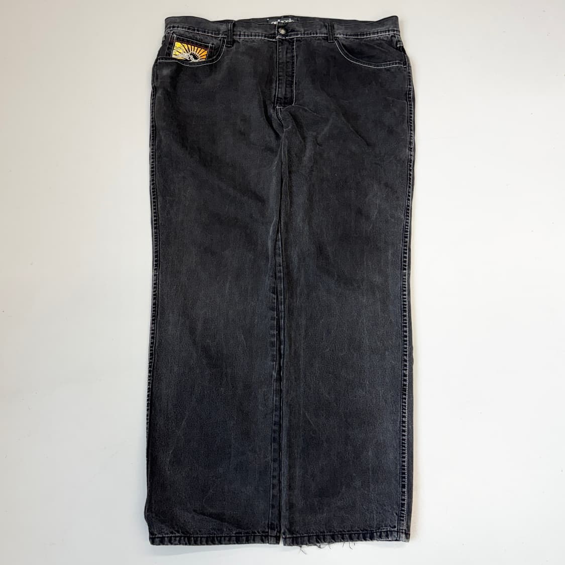 펠레펠레 스컬 해골 뱀 올드스쿨 타투 자수 흑청 와이드 데님팬츠 상품이미지2