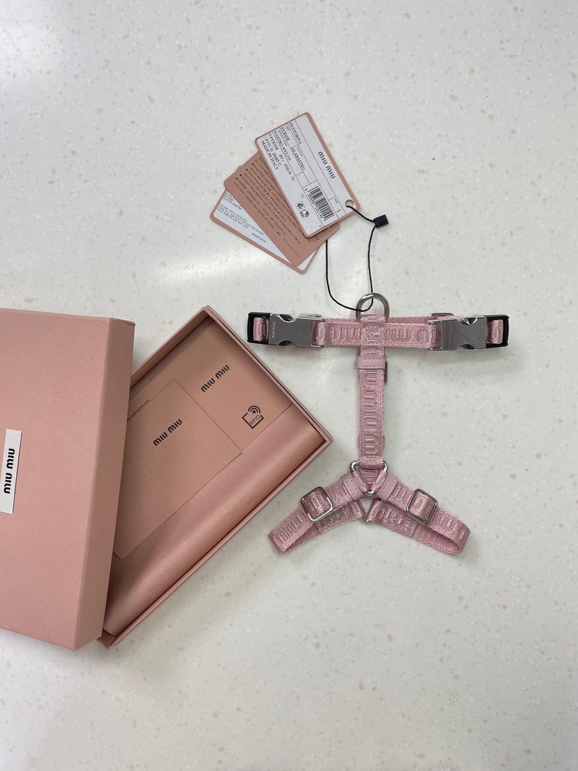 새상품 미우미우 강아지 하네스 우븐 테이프 도그 하네스 핑크 상품이미지5