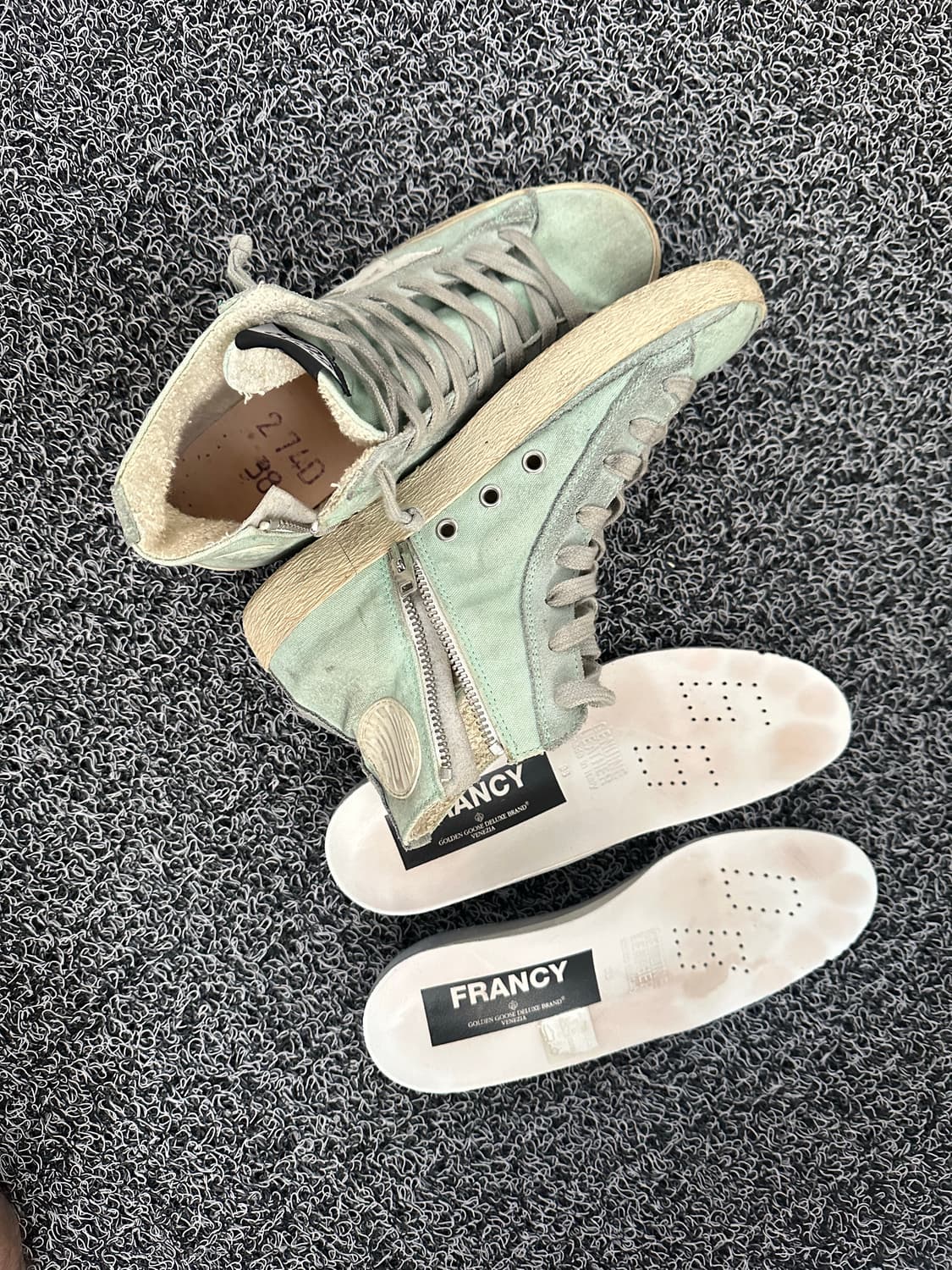 골든구스 스웨이드 어퍼 라미네이티드 프란시 스니커즈 실버 밀리터리 상품이미지4