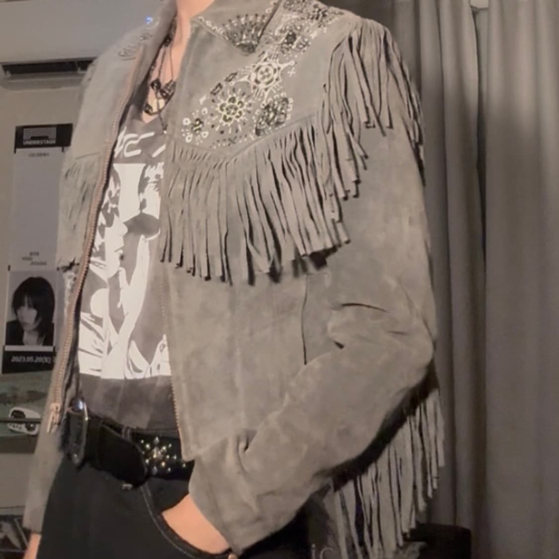 90s 핸드페인팅 스웨이드 프린지 웨스턴 자켓 상품이미지2