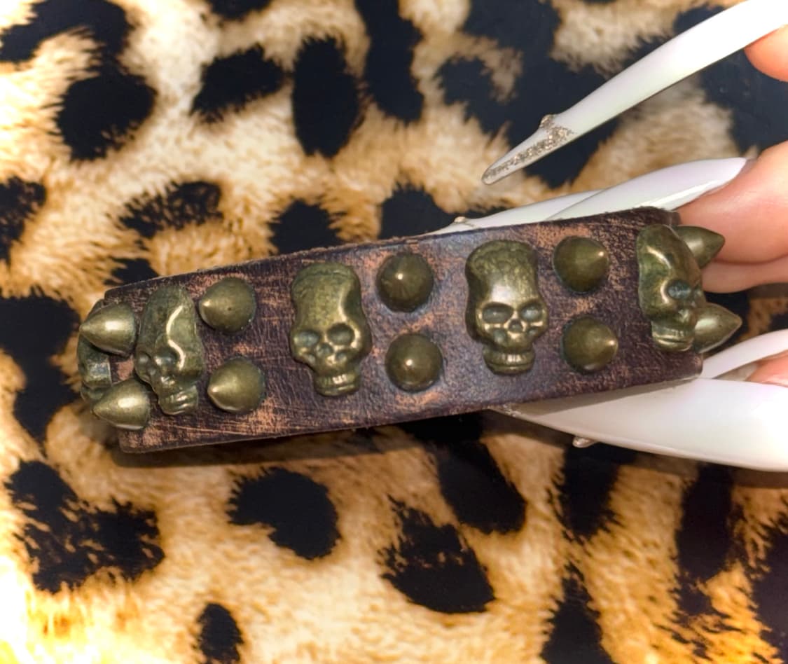 일본 빈티지 y2k 펑크 갸루 스파이크 스터드 스켈레톤 가죽 뱅글 팔찌 상품이미지2