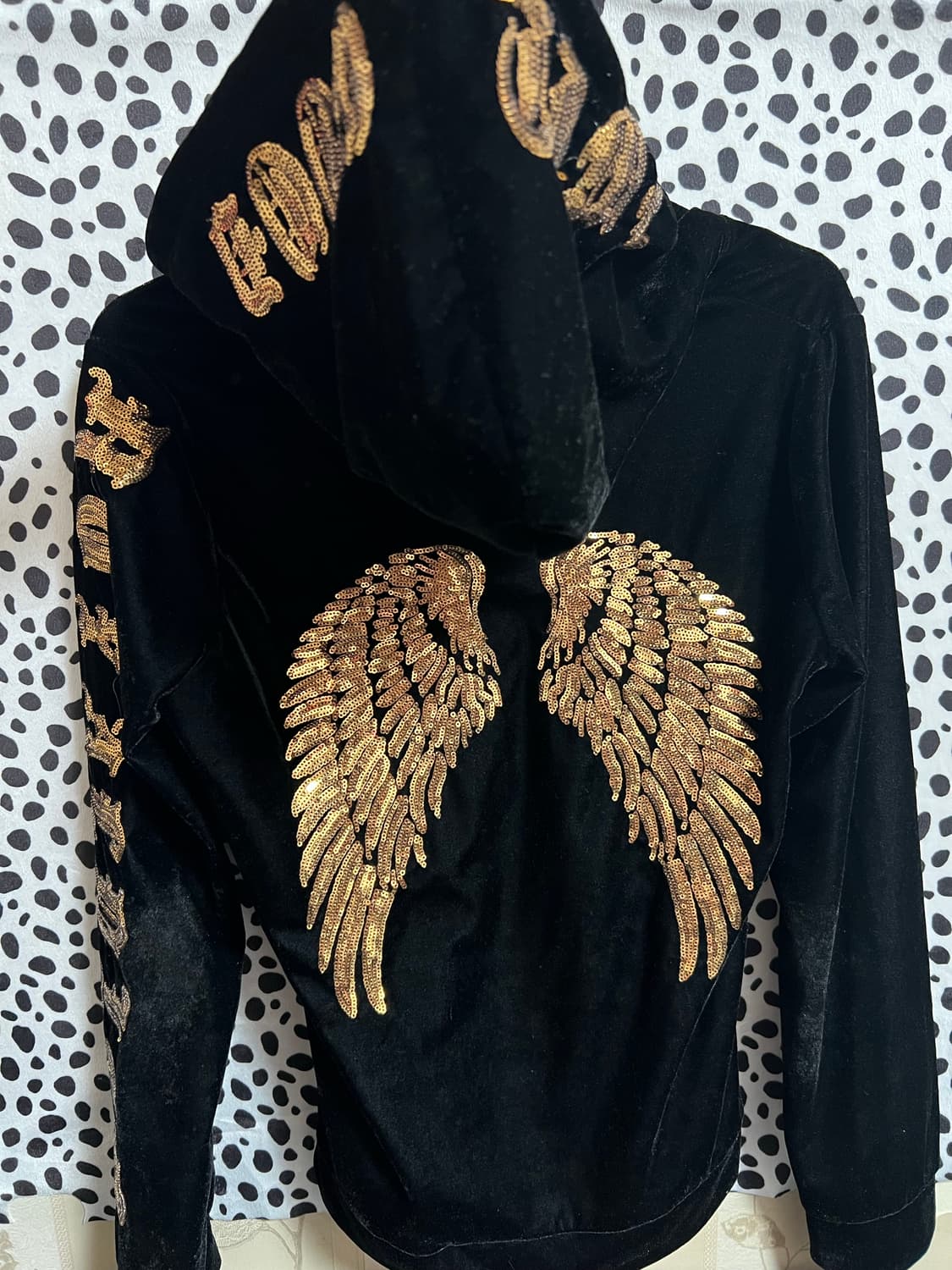 벨벳 이니셜 블랙 갸루 펑크 후드집업 상품이미지2