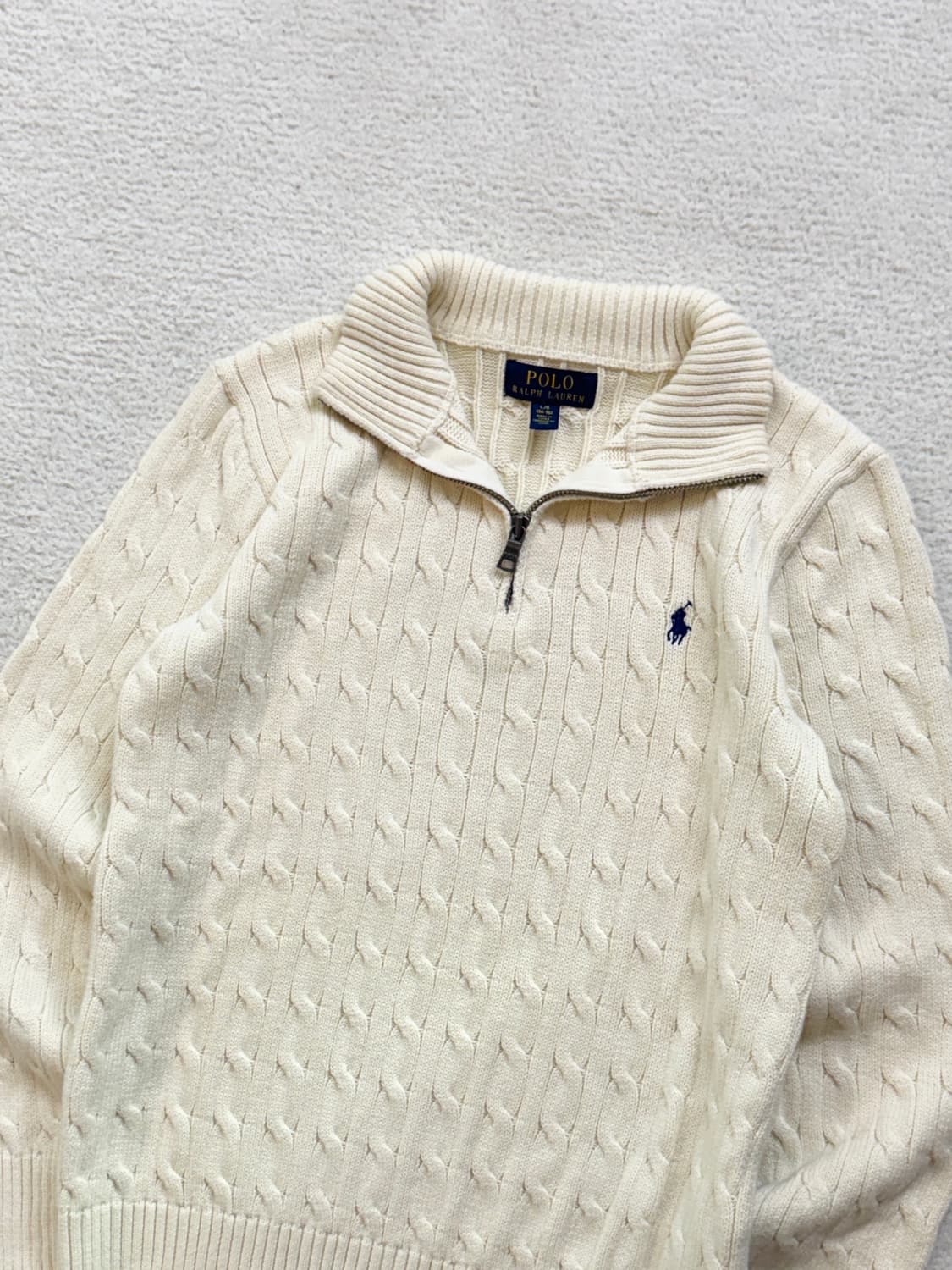 폴로 아이보리 케이블 반집업 니트 상품이미지1