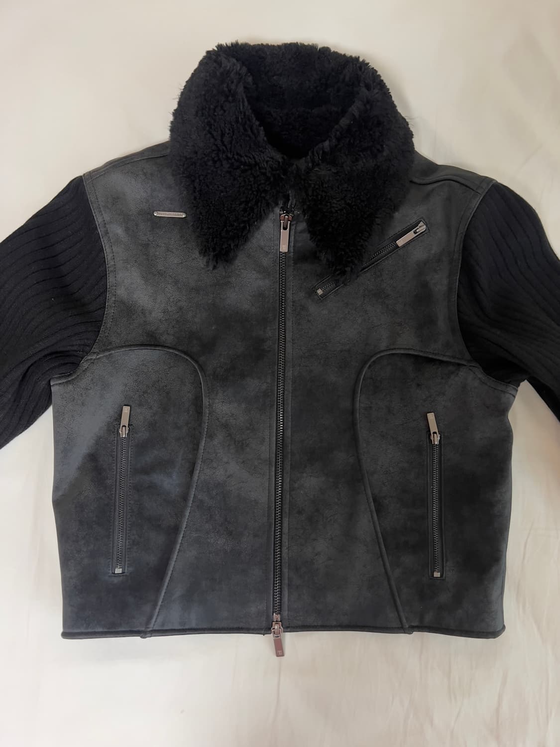 2-way Collar Knit Sleeve Crack Leather 상품이미지4