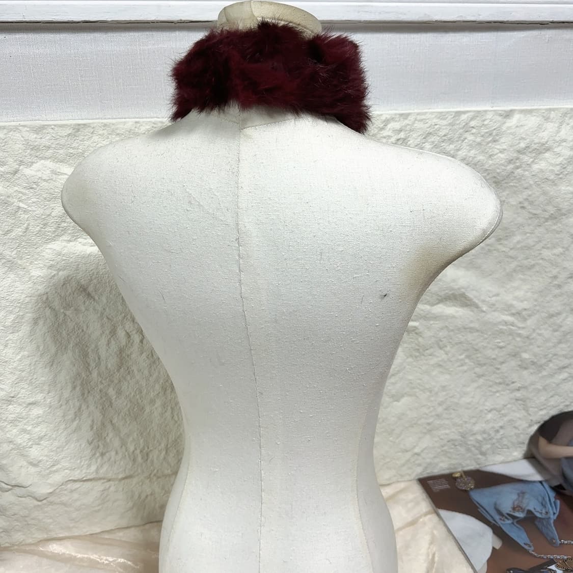 빈티지 다크 레드 토끼털 방울 목도리 스카프 상품이미지3