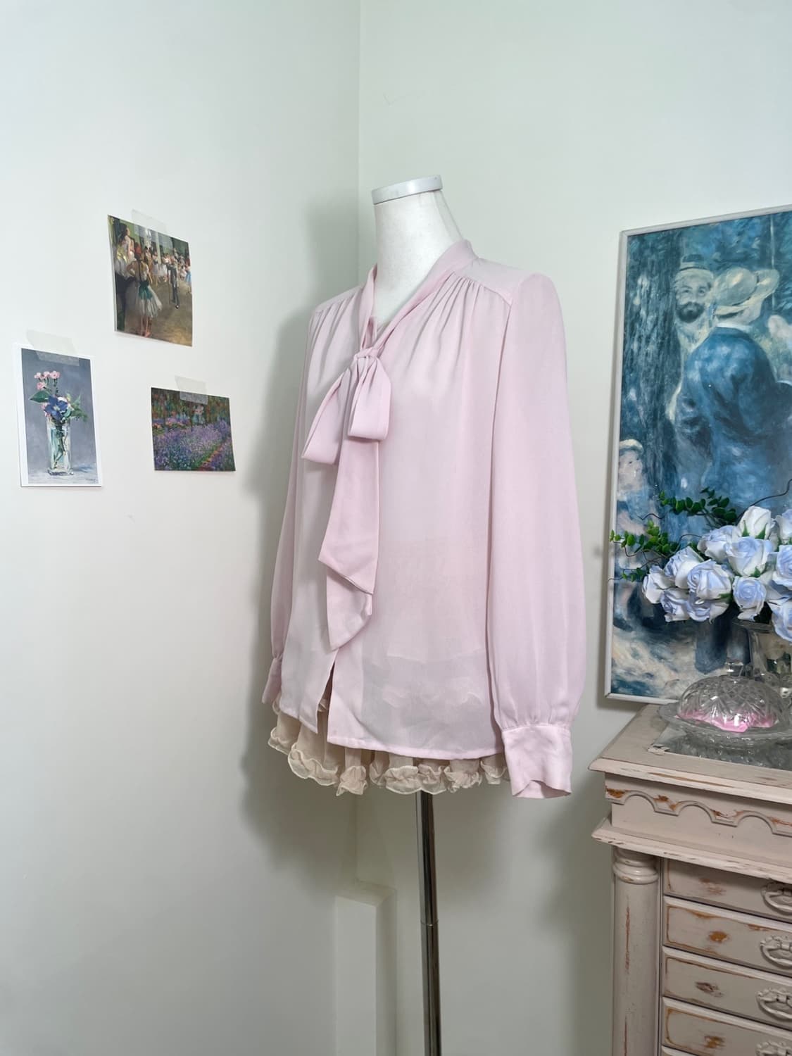 cosmos pink lovely bow shirring chiffon 상품이미지2