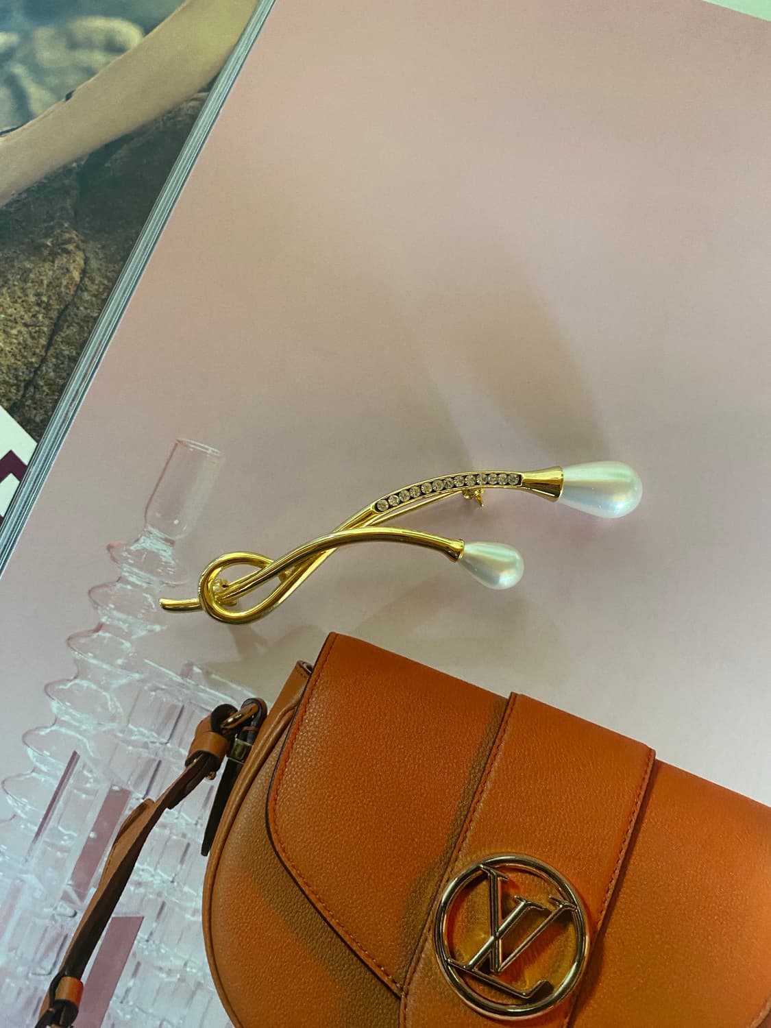 빈티지 골드 펄라인 브로치 상품이미지1