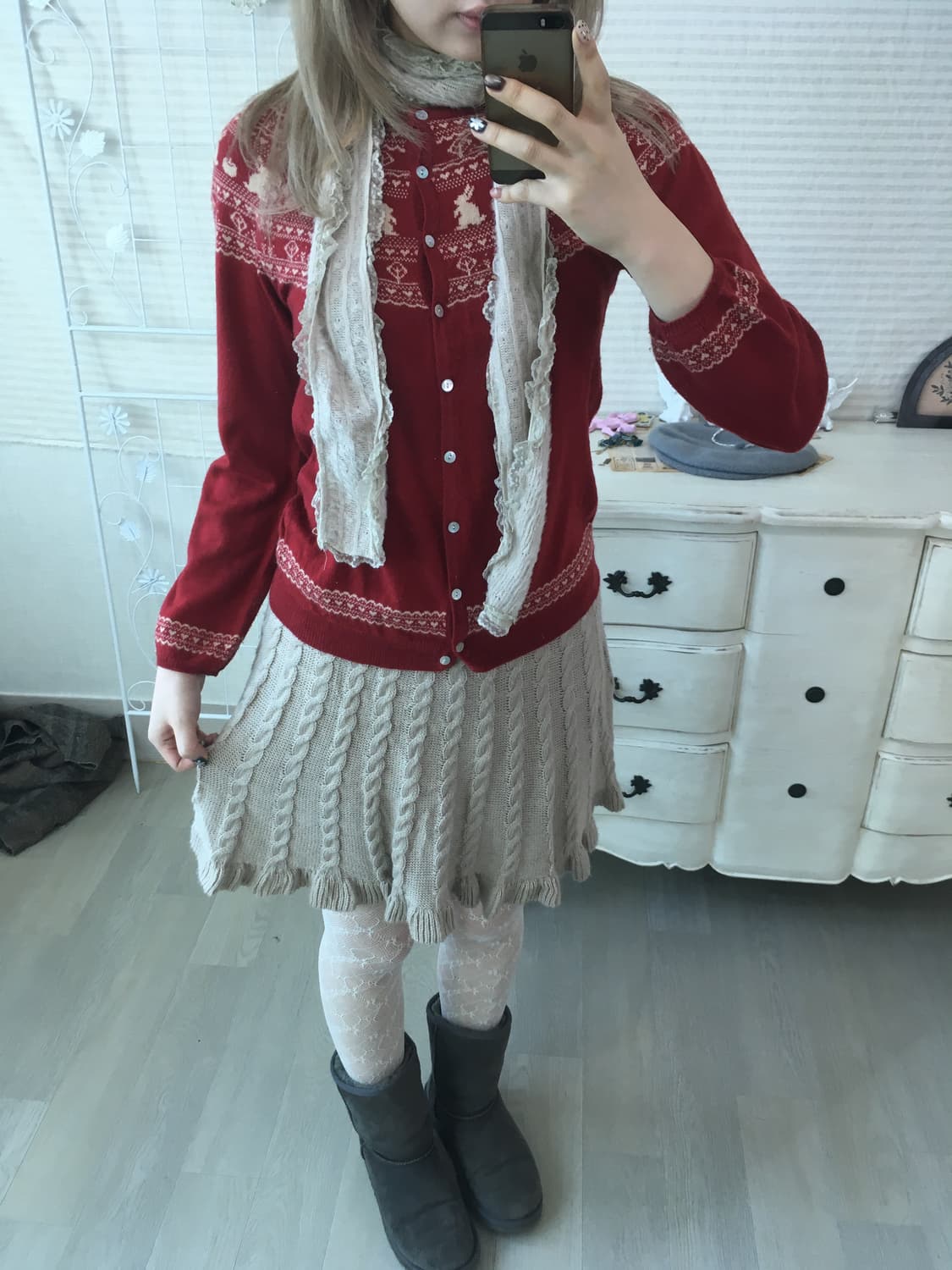 얼스뮤직 레드 래빗 패턴 가디건 상품이미지5