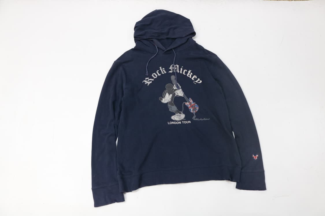 디즈니 빈티지 락 미키 런던 투어 네이비 후드 티셔츠 상품이미지2