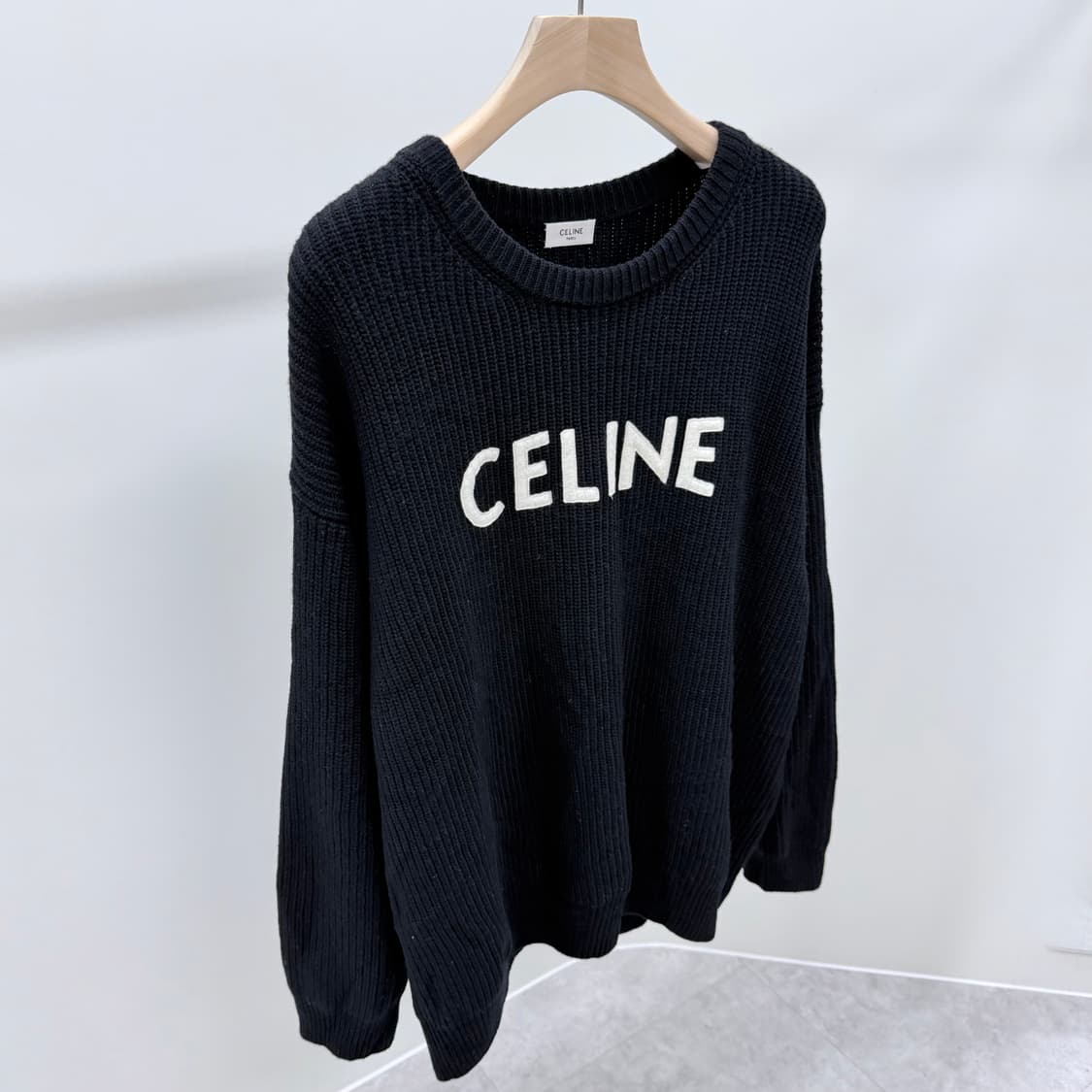 [S+급/M] 셀린느 로고 리브드 울 니트 블랙 스웨터 상품이미지3