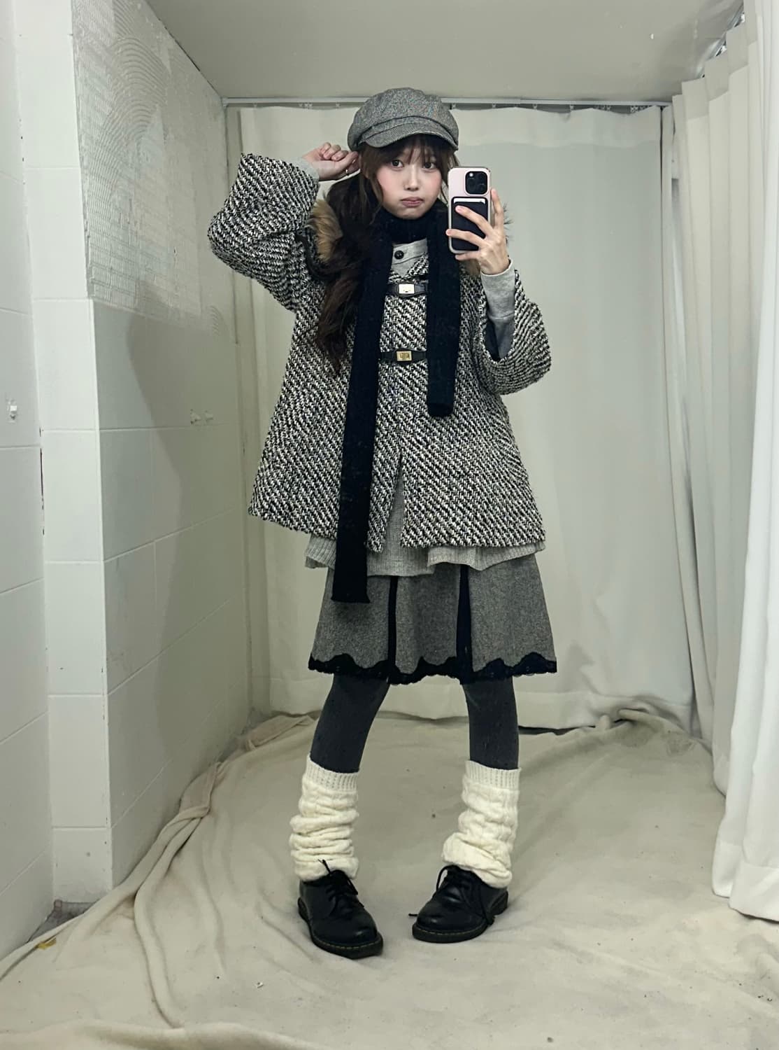 그레이 니혼진 모리걸 퍼 버클 코트 코디세트 상품이미지2