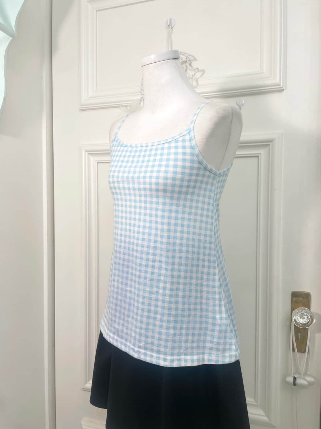 white blue check cotton sleeveless 상품이미지3