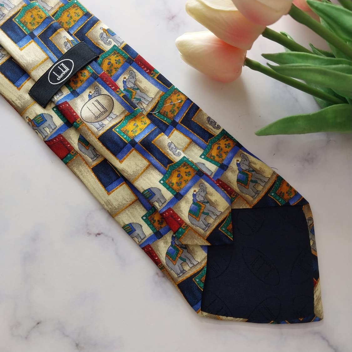 던힐 실크 베이지 코끼리 아트 패턴 넥타이 9.8cm A+등급 K1381 상품이미지8