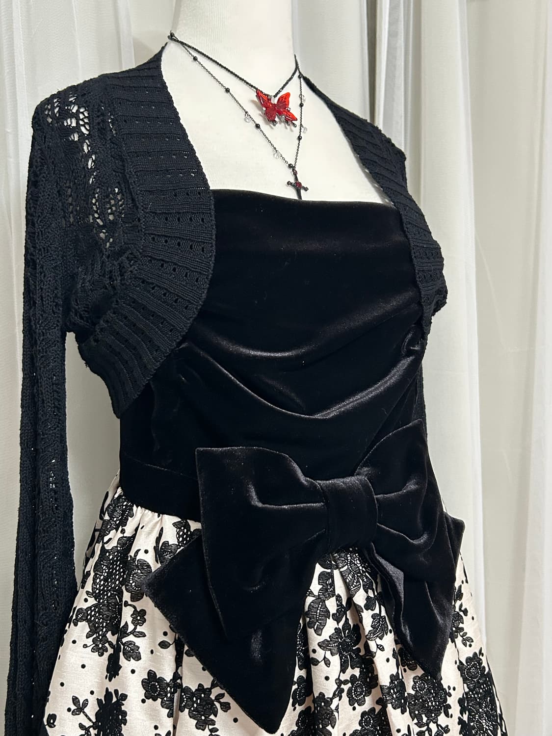 로맨틱고딕 오리엔탈 플로럴 리본아일렛 원피스 고스로리 갸루 상품이미지2