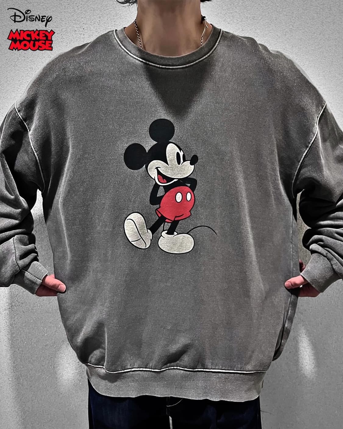 디즈니 미키마우스 빈티지 피그먼트 워싱 스웻셔츠 맨투맨 상품이미지1
