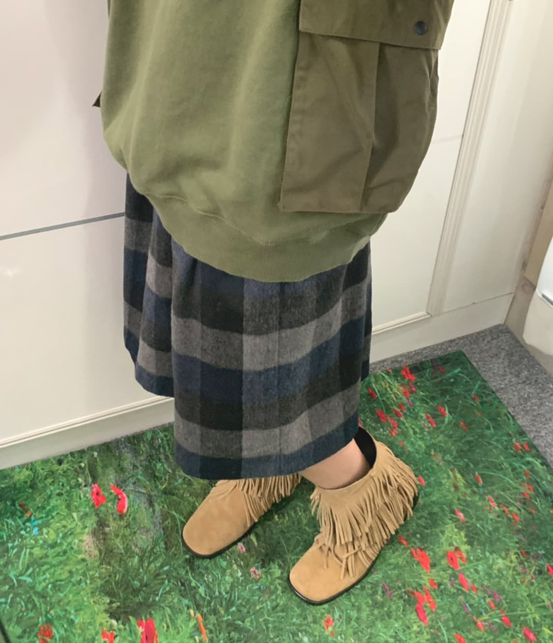JPY)Wool banding checked midi skirt 상품이미지7