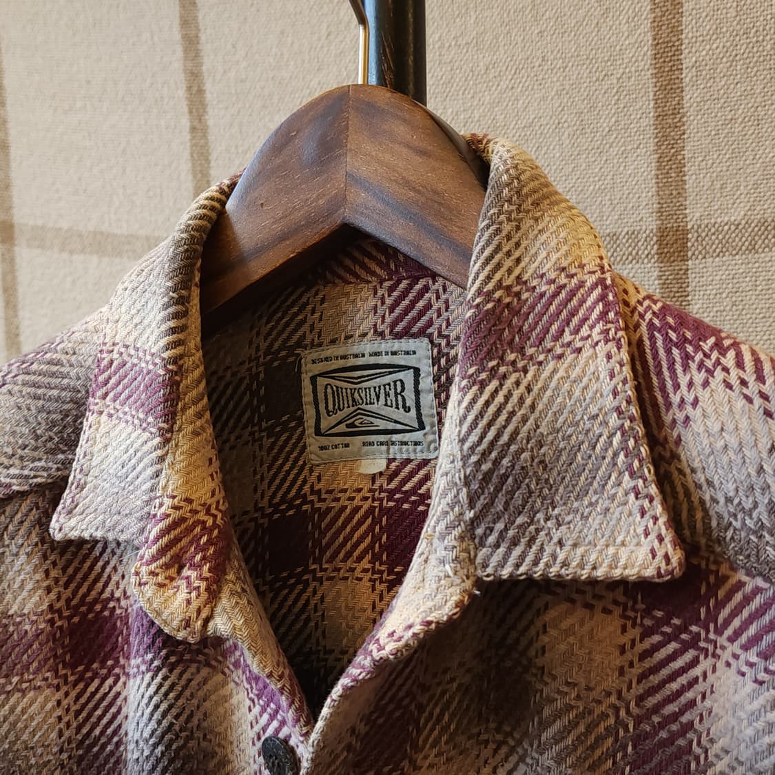 90s 퀵실버 플란넬 셔츠 헤비코튼 워크셔츠 퍼플 체크 L 상품이미지5