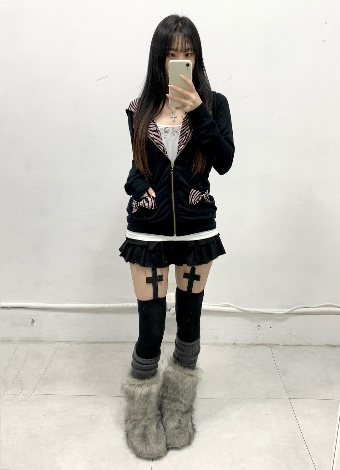 [AIMERFEEL] 에메필 갸루 핑크 지브라 리본 후드집업 상품이미지2