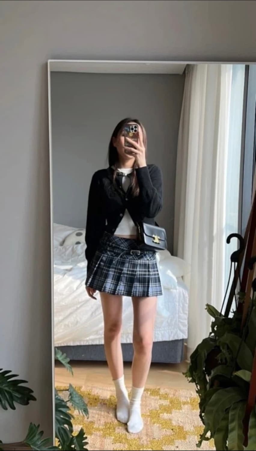 글로니 인디고 스커트 블루 s/m / 미니 플리츠 체크 소녀시대 태연 상품이미지1