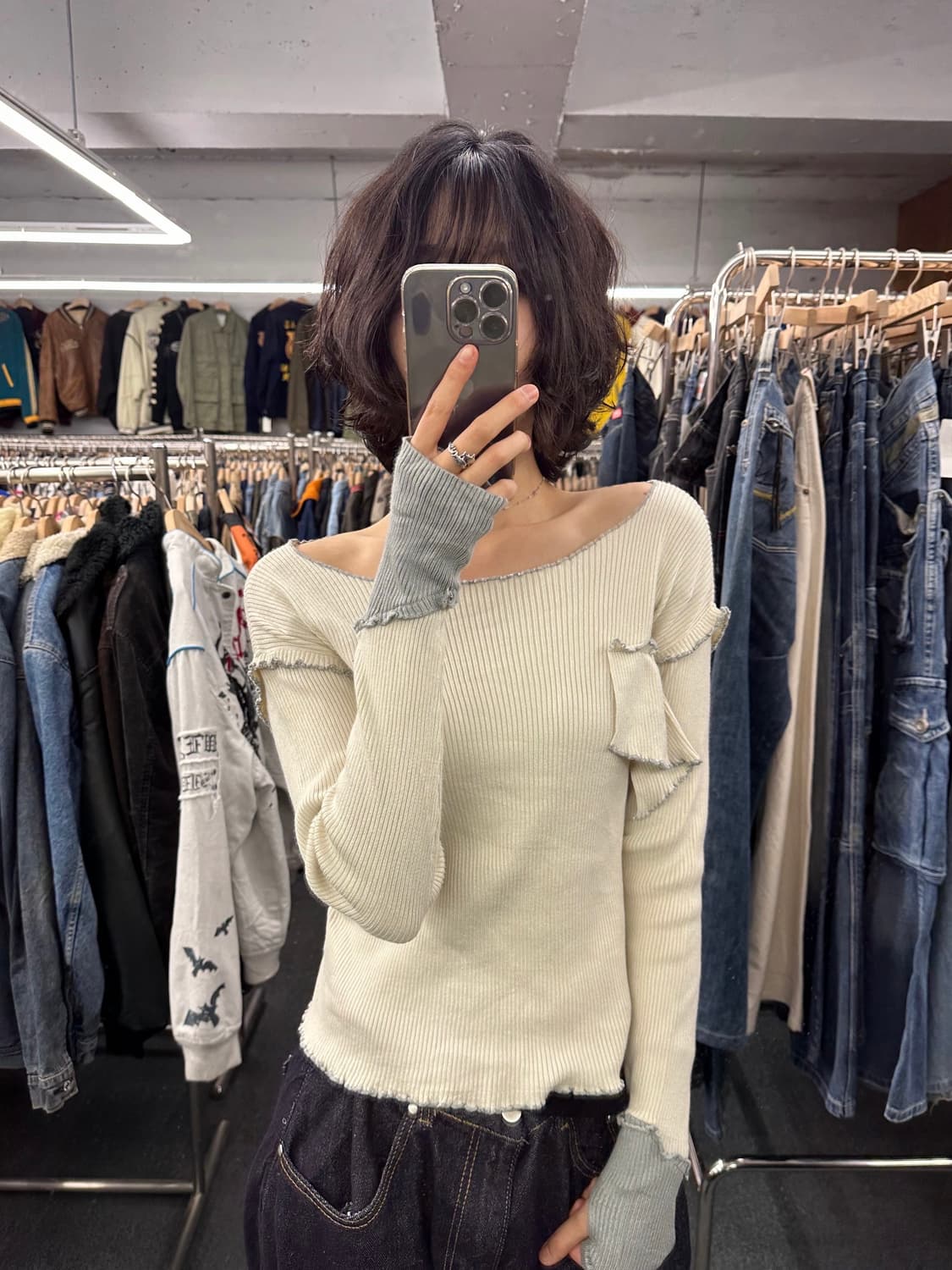 OS) idem 빈티지 여성 레이어드 핸드워머 니트 롱슬리브 상품이미지1