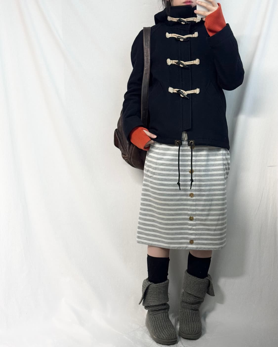 핸드 워머 슬리브 후디드 더플 울 코트 상품이미지4