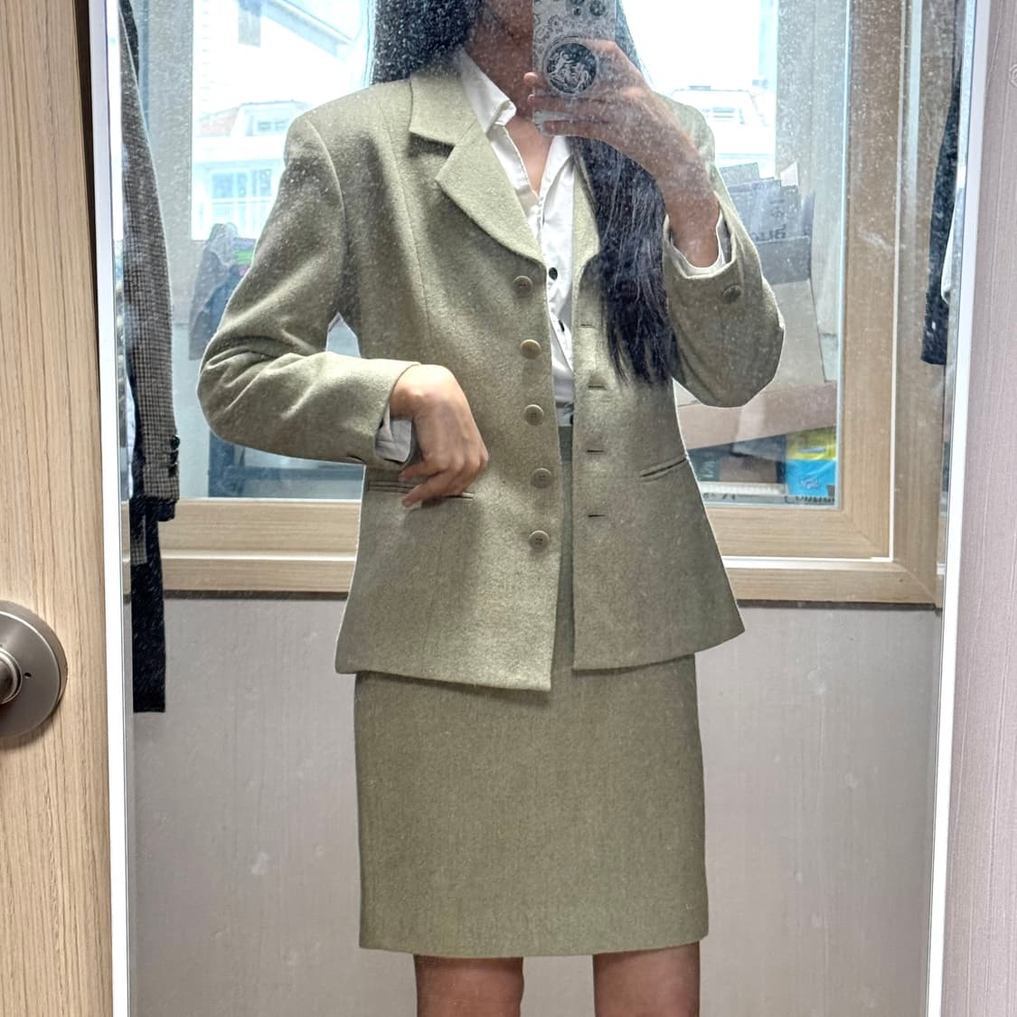 금명이 취업룩 민트 정장 셋업 투피스 자켓 스커트 세트 상품이미지4