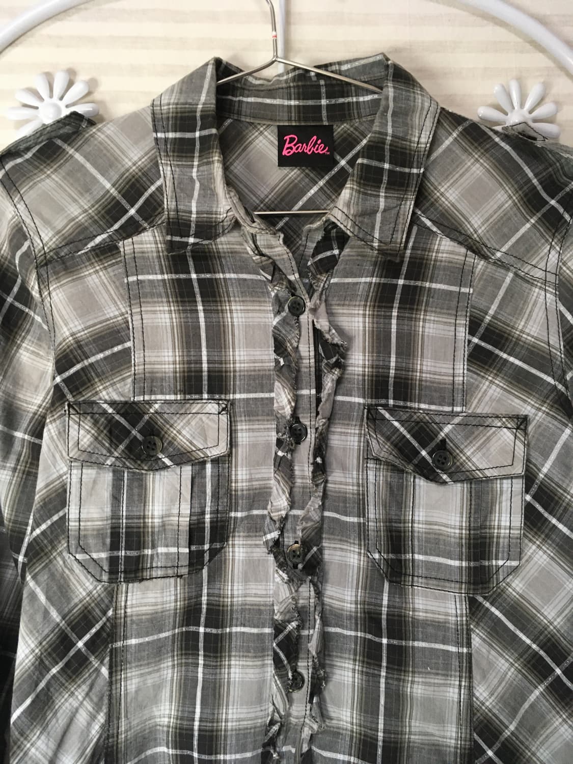 빈티지 레이스 체크 바비 셔츠 y2k 스트릿 갸루 펑키 일본빈티지715  상품이미지7