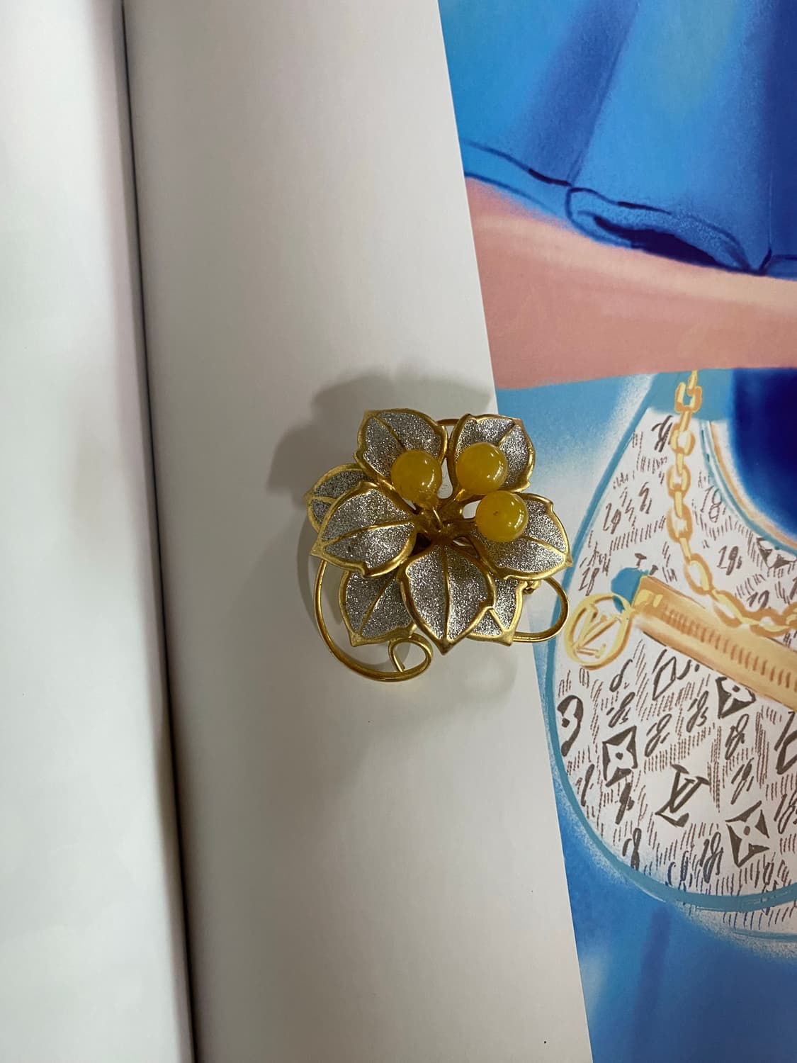 옐로우 비즈 & 골드 플라워 빈티지 브로치 상품이미지4