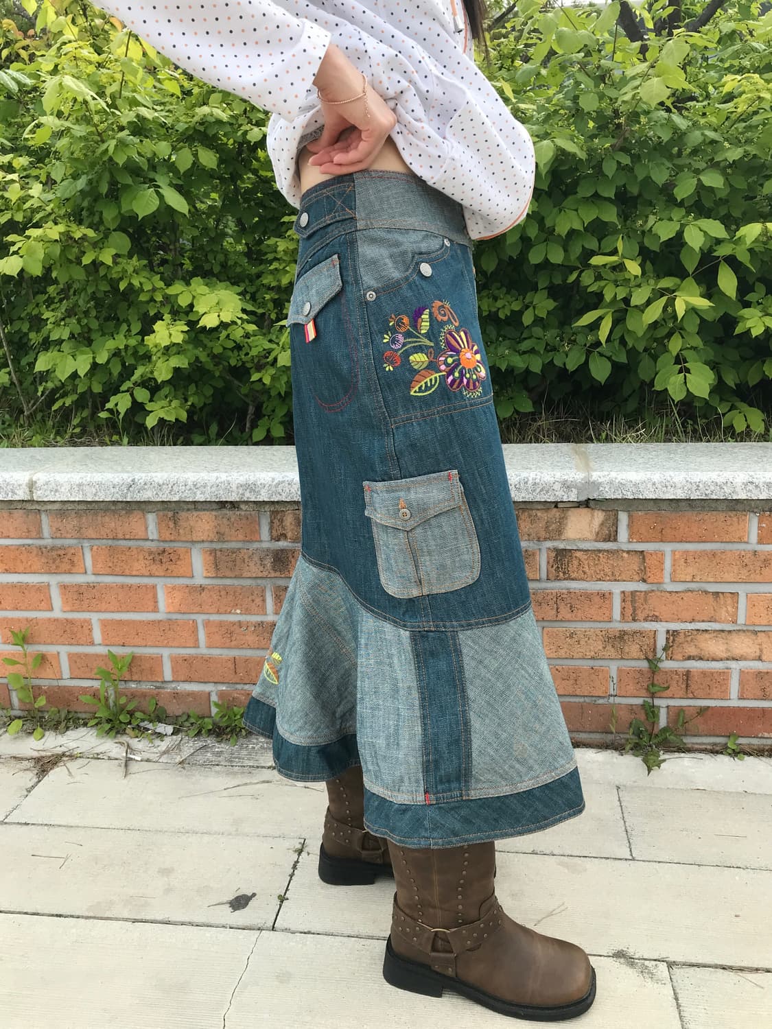'Oilily' Floral Stitch Denim Skirt 상품이미지1